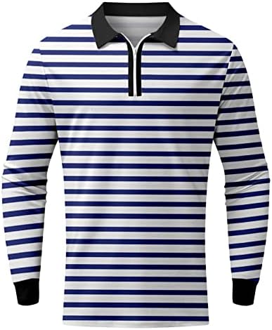 Zddo Zipper Polo кошули за мажи со долг ракав, обичен тенок тенок фиб, карид шарен тренинг спорт, спортски голф лапел, врвови на врвови