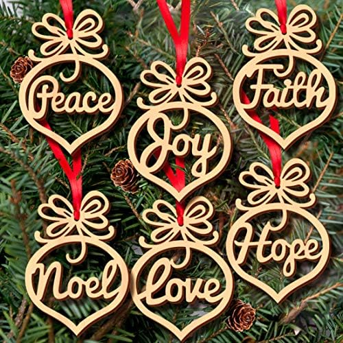 48 пакувања шупливи дрвени букви украси за црковна забава новогодишна елка, свадбена корист, роденденска декорација