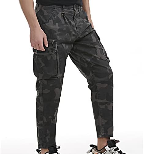 Машки тактички панталони со опуштено товарни борбени панталони воени камо панталони на отворено рипстоп мулти-џеб лесни обични