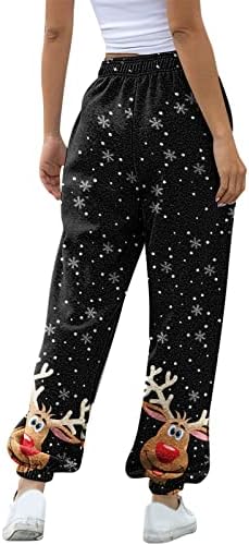 Божиќни џемпери жени со џебови со џебови, памучни еластични еластични половини, дното џемпери, весели Божиќни пешачки атлетски
