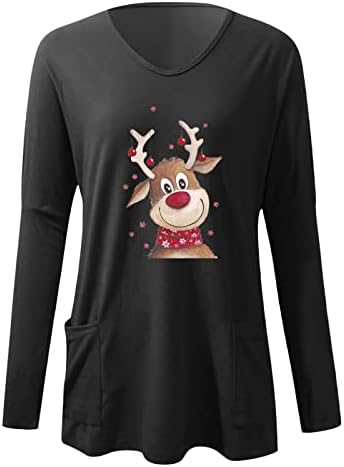 Божиќни кошули за жени за жени обични екипаж врат Божиќ елен печати со долги ракави маици лабава мека пулвер миди -матични врвови