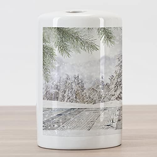 Зимски керамички држач за четкичка за заби, апстрактна Божиќна тема снег покриена шума и дрвена површина, слика, декоративна разноврсна countertop