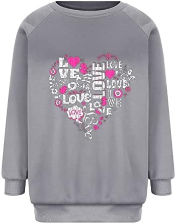 Љубов Срце Графички Дуксер За Жени Писмо Печатење Кошули Денот На Вљубените Смешни Долги Ракави Врвови Екипажот Пуловери