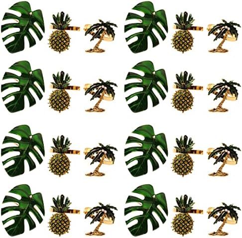 Сосопорт 24 парчиња Декоративни салфетки прстени кокосово дрво ананас монстера дизајн на салфетки