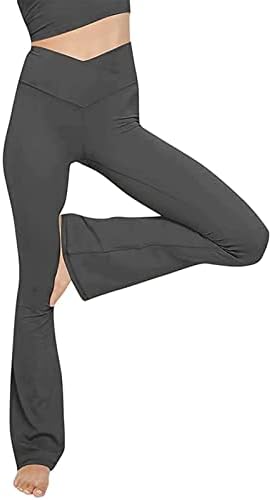 Женски bootcut_ јога панталони цврста боја v_cross со високи панталони за тренингот со пламен не гледаат преку панталони за песни