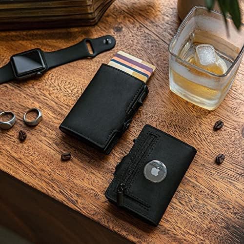 Gemonklee Pop up Wallet, држач за алуминиумска кредитна картичка, целосен жито кожен предниот џебниот паричник, минималистички паричник
