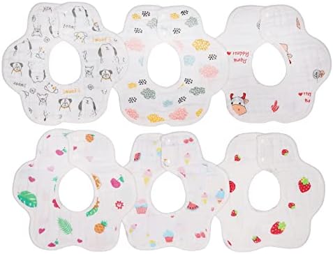 ИСРОНО 6 парчиња бебешки ливчиња од 360 степени ротирачки повеќебојни памучни меки и апсорбираат со 8 слоја газа погодна за 0-3 години девојчиња