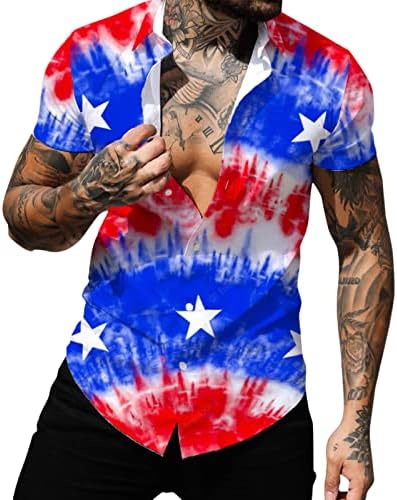 XXBR Менс летни хавајски кошули Обичен ден на независноста на Денот на знамето за печатење со кратки ракави лапел плажа кошула