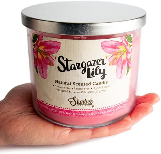 Stargazer Lily високо миризлива природна свеќа со 3 фитили, основни мириси масла, соја, фталат и парабен, чисто горење, 14,5 мл.