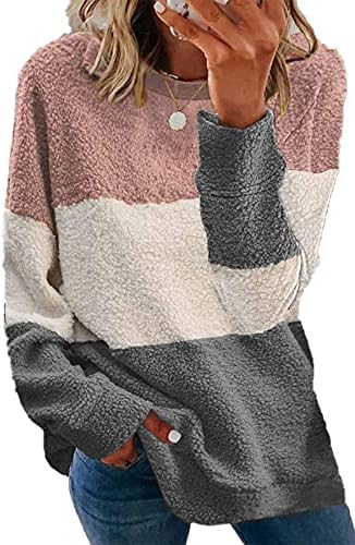 Goldpkf женски шерпа нејасни џемпери со долги ракави на тркала пулвер џемпери врвови на врвови