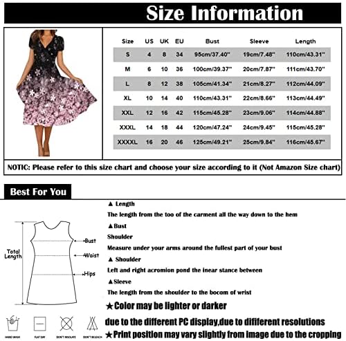 ADSSDQ женски фустан летен обичен мода лабава миди здолниште цветен принт краток ракав V-врат Голем замав фустан