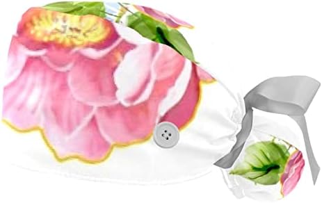 2 парчиња буфантна капа со копче за коњче од памук за торбичка за џемпери, прилагодливи хируршки капачиња гроздобер цвет