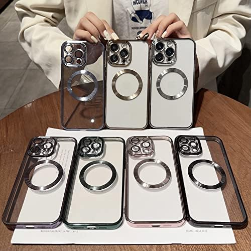 Uioeua Компатибилен со Iphone 12 Pro Max Max Magnetic Clear Case,Луксузно Позлата Bling Транспарентен Отпорен На Удари Magsafe