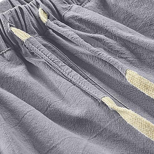 Машки шорцеви од Ymosrh лабава вратоврска памучна постелнина обични панталони еластични панталони за плажа на плажа за мажи