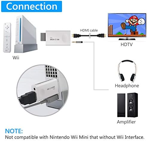 eSynic Wii До HDMI Конвертор, Wii До HDMI Адаптер Wii до HDMI 720p 1080p Видео Адаптер За Аудио Конвертор Со 3,5 mm Аудио Приклучок Кабел и HDMI