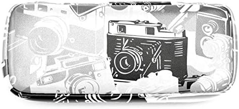 Гроздобер беспрекорна шема со ретро камера 84x55in кожен молив со молив, торба со пенкало со двоен патенти за складирање торби за торби за торби