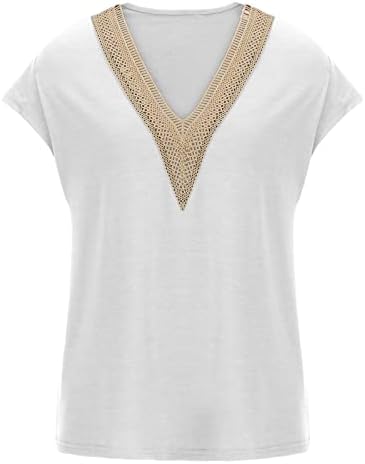 2023 летна маица за жени Guipure чипка длабока V маички со вратот трендовски кратки ракави на врвови на обични блузи туники Топ Топ
