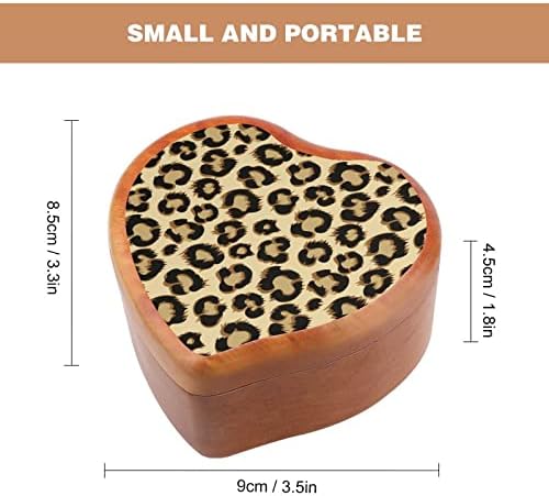 Леопард гепард Дрвена музичка кутија за кожа на кожата во облик на отпечатени музички кутии во форма на срце за роденден на годишнината од