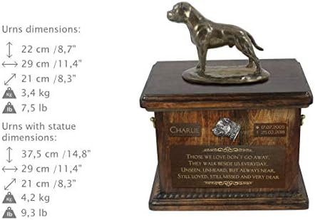 Англиски Стафордшир Териер, Меморијал за урна за кучиња со статуа, име и цитат на миленичиња - Артдог Персонализиран