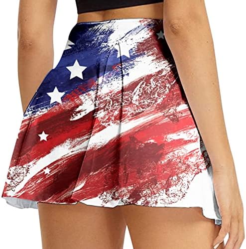 4 -ти јули тениски здолништа со шорцеви за жени со високи половини плетени проточни голф -голф 2 во 1 тренингот на американското знаме за тренингот на знамето