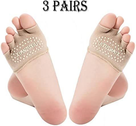 3 пара жени јога спорт не лизгаат отворени прсти чорапи половина затегнати потпетици пет прсти женски атлетски чорапи ниско сечење