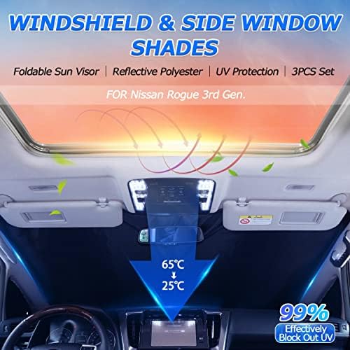 Karltys компатибилен со Sunshade Nissan Rogue 2021-2023 Додатоци за ветробранот Сонцето сенка предниот дел на седиштето на прозорецот на прозорецот