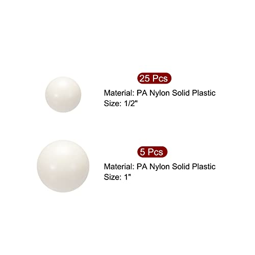 Uxcell 1-инчен, 1/2-инчен PA најлон цврсти пластични топки, прецизна топка за лежиште 30 парчиња