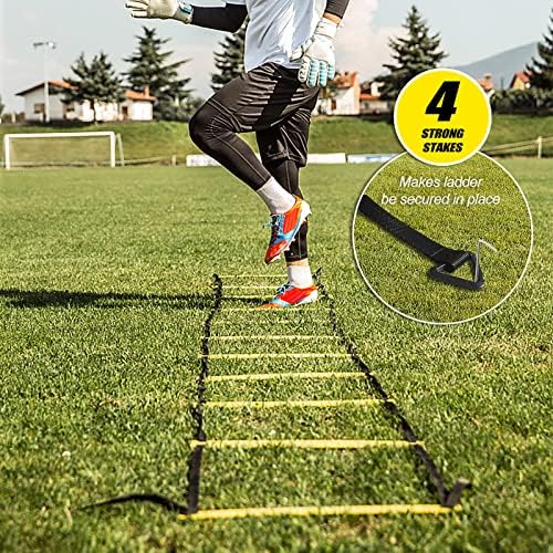 Комплет за брза обука на фудбалска агилност Рејвен со 12-рунг кошаркарски вежби за подножје со отпорност падобран, 12 конуси