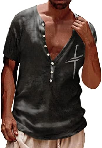 Beuu mens henley кошули 3D ретро потресен светски мапа за печатење копче V вратот на вратот лето кратка кошула за обична плажа