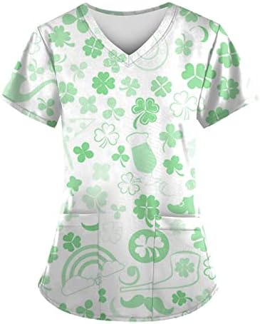 Денот На Свети Патрик 2023 Женска Медицинска Сестра Модна Униформа Печатење На Отворено Со Кратки Ракави Работни Џебни Блузи Со Работен