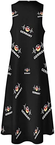 Германија фудбал Фудбал Чукање На Срцето Женски Глужд Долг Макси Фустан Летна Плажа Без Ракави Со Џебови