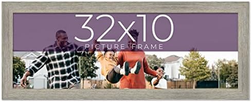 32x10 рамка сива реална дрва Ширина на рамка за слика 1,5 инчи | Внатрешна рамка длабочина 0,5 инчи | Штала сива вознемирена рамка за фотографии