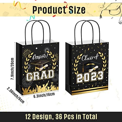 Линсија 36 Парчиња Торби За Подароци За Дипломирање Со Рачки 2023, Честитки За Торби За Црни И Златни Хартии За Фаворизирање За Материјали