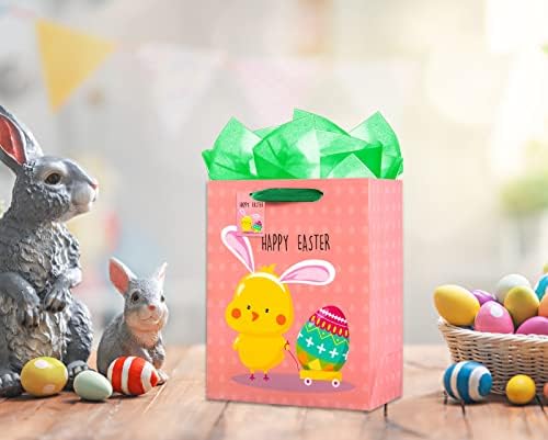 Whatsign велигденски торби за подароци со рачки 11,5 Среден велигденски пилешки јајца за зајачиња за зајаче со ткиво хартија Среќни