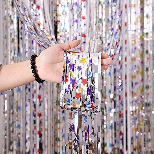 Shininglove Foil завеса со пет точки starвездени дождови од свила завеса за роденденска позадина wallидна декорација забава