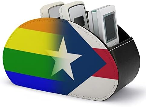 ЛГБТ гордост и Порто Рико знаме далечински управувачи за далечински управувачи PU Fore Caddy Storage Tograsion Box со 5 оддели за материјали за