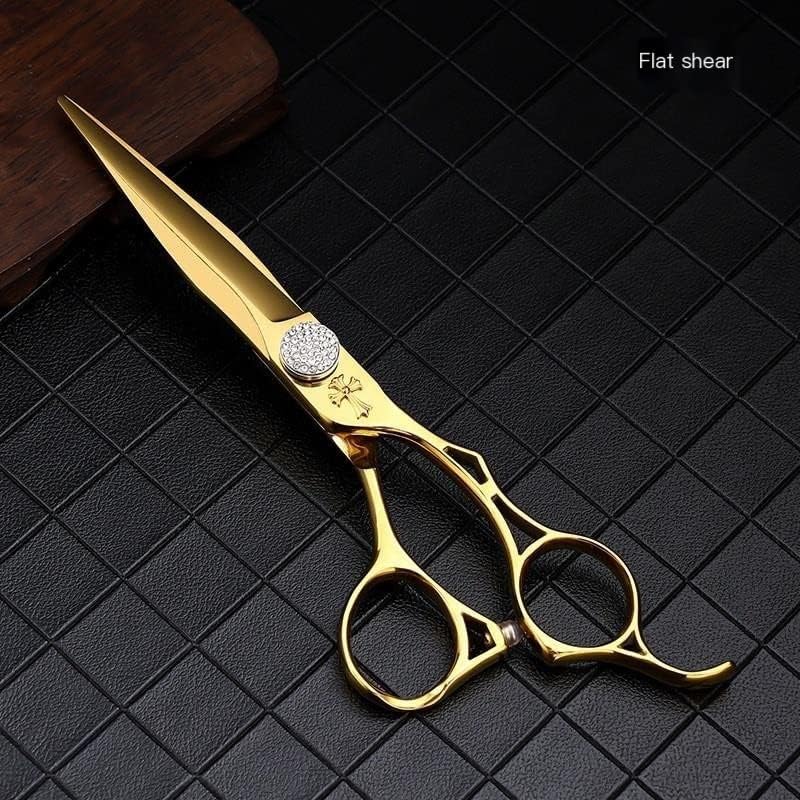 Ножици за сечење на косата, 6 инчи златни јапонски 440C бербер ножици Професионални рамни заби за сечење сечење тенки сетови за фризури