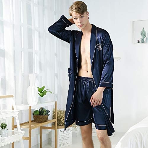 Козоза машка сатенска облека со шорцеви лесна облека за спиење со долги ракави кимоно печати бањарка