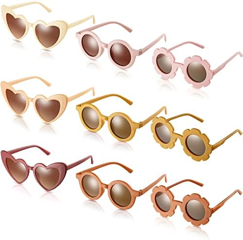 9 Парчиња Очила За Сонце За Мали Деца Детски Очила За Сонце Во Форма На Цвеќе Шарени Девојки Очила За Сонце За Одмор На Плажа На Отворено