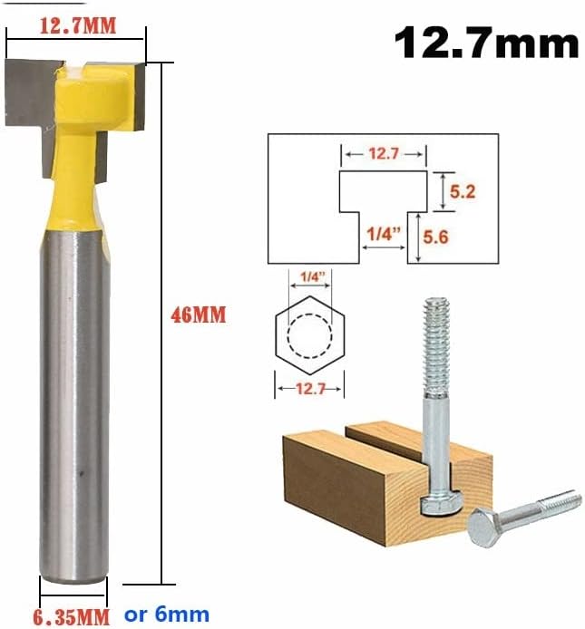 Bits Jrenbox Router Bits 1 парче 1/4 инчи 6,35 mm T-Slot Router Bit Hex Bolt Key Doad Doad Doad Doad Dood Book Booking Conding Mill Mill
