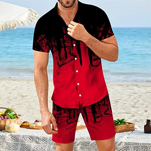 Летни маички кошули за мажи пролетни кратки кошула шорцеви сет на ракави печатени летни обични костуми на плажа