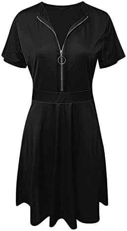 Фрагарни формални фустани за жени плус големина, женски летен случајниот печатен краток ракав со кратки ракави V-вратот за џеб ретро половината фустан