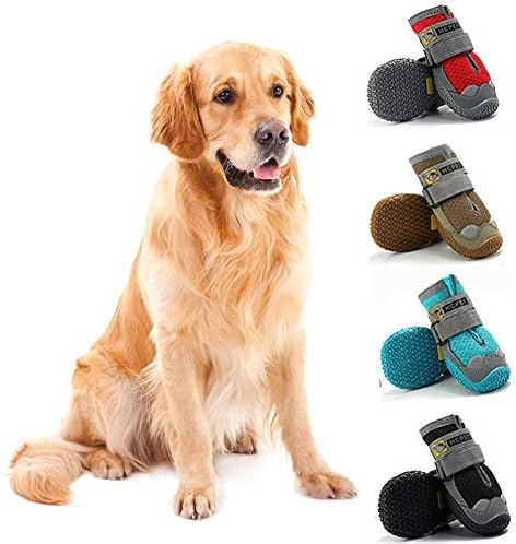 Дишечки мрежи за заштитени шепи за кучиња за големи кучиња со анти-лизгачки прилагодливи рефлексивни ленти водоотпорни зимски чевли за