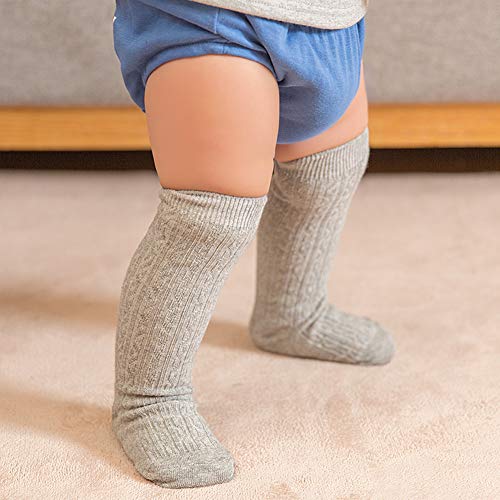 Yenzat дете на колено високи чорапи бебе девојчиња момчиња кабел плетени долги чорапи бели 4T-5T 3 пара