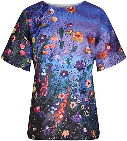 Блуза мета за дами есен лето облека со краток ракав цветна графичка лабава вклопена принцеза божица проточна маица 6f