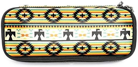 Домородна американска шема кожен молив со молив, торба со пенкало со двојна торбичка за чување торби за торби за училишна работа за момчиња девојчиња