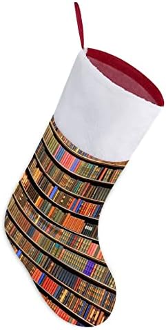 Книги полица за книги за Божиќни порибни чорапи со кадифен камин што виси за Божиќно дрво