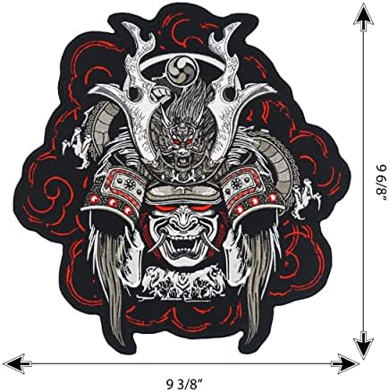 Јапонска Ханиа Они маска Самурај воин со змеј Голема везена јакна со мотоцикл и велосипедистички елек назад
