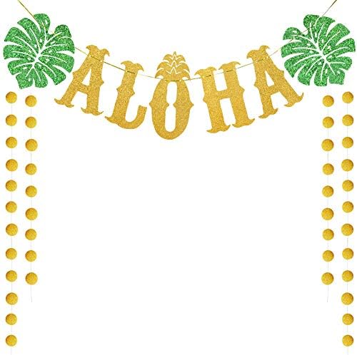 ТМЦЦЕ Хавајски Украси За Забави Алоха Голем Златен Блескав Банер Алоха За Забави Во Луау Обезбедува Услуги