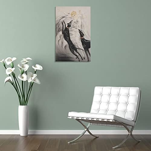 Елегантна дама со кучиња Greyhound од Луис Икарт ликовна уметност печатење - Арт Деко Движење, Модерна уметност, Постери за сликање на платно